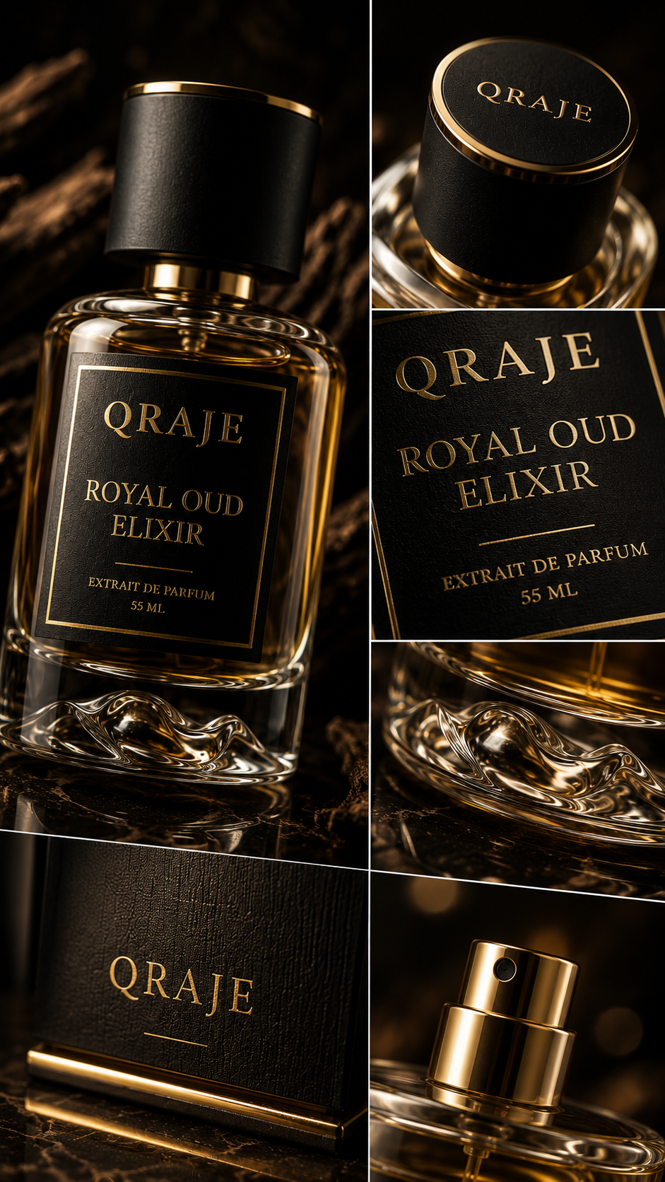 Royal Oud Elixir by QRAJE premium bottle detail